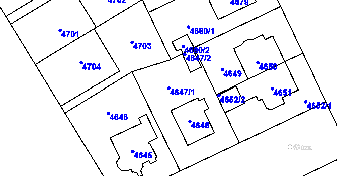 Parcela st. 4647/1 v KÚ Plzeň, Katastrální mapa