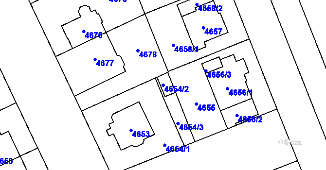 Parcela st. 4654/2 v KÚ Plzeň, Katastrální mapa