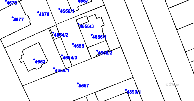 Parcela st. 4656/2 v KÚ Plzeň, Katastrální mapa