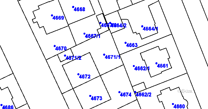 Parcela st. 4671/1 v KÚ Plzeň, Katastrální mapa