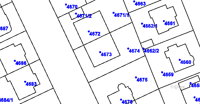 Parcela st. 4673 v KÚ Plzeň, Katastrální mapa
