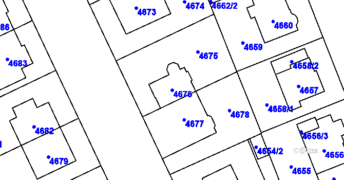 Parcela st. 4676 v KÚ Plzeň, Katastrální mapa