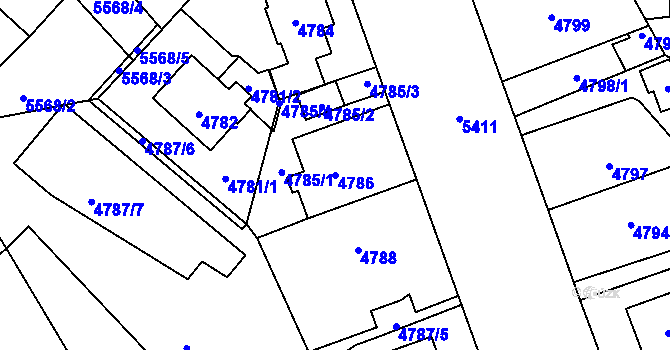 Parcela st. 4786 v KÚ Plzeň, Katastrální mapa