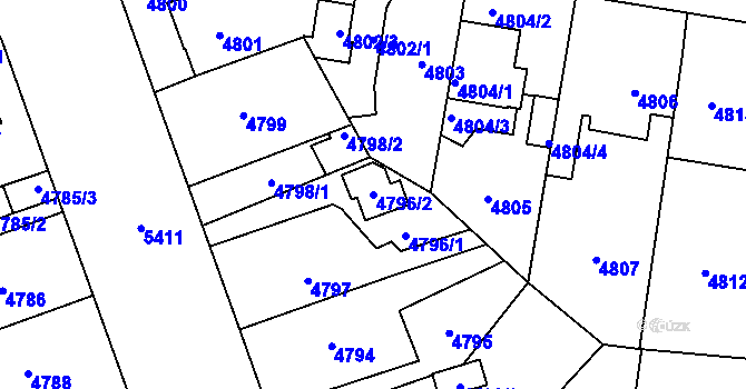 Parcela st. 4796/2 v KÚ Plzeň, Katastrální mapa