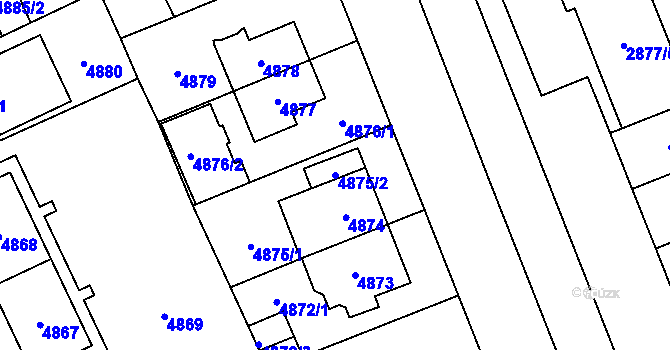Parcela st. 4875/2 v KÚ Plzeň, Katastrální mapa
