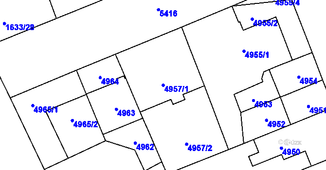 Parcela st. 4957/1 v KÚ Plzeň, Katastrální mapa