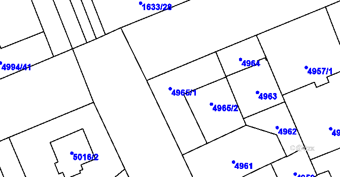 Parcela st. 4965/1 v KÚ Plzeň, Katastrální mapa
