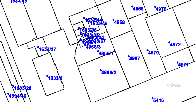 Parcela st. 4966/1 v KÚ Plzeň, Katastrální mapa