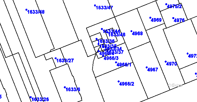 Parcela st. 4966/4 v KÚ Plzeň, Katastrální mapa
