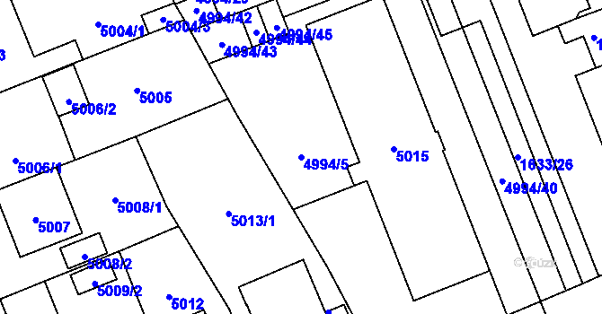 Parcela st. 4994/5 v KÚ Plzeň, Katastrální mapa