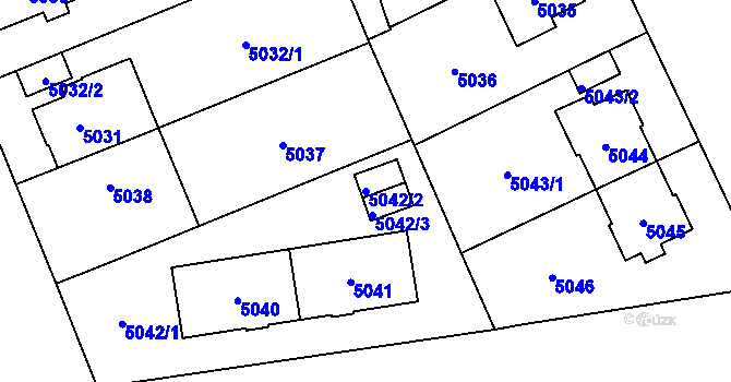 Parcela st. 5042/2 v KÚ Plzeň, Katastrální mapa