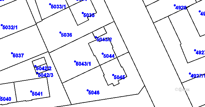 Parcela st. 5044 v KÚ Plzeň, Katastrální mapa