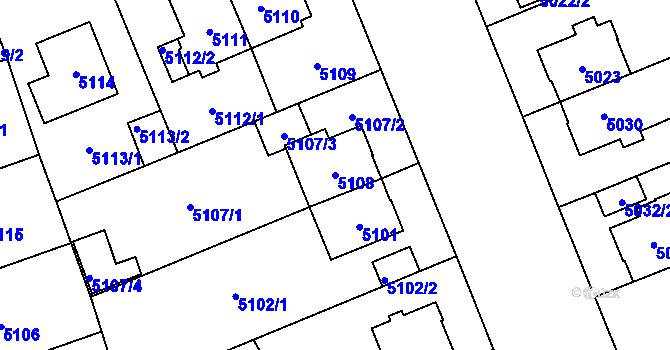 Parcela st. 5108 v KÚ Plzeň, Katastrální mapa