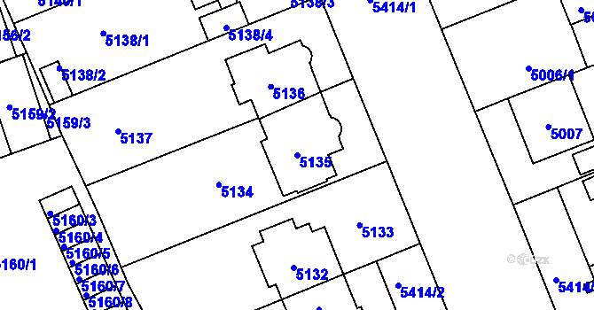 Parcela st. 5135 v KÚ Plzeň, Katastrální mapa