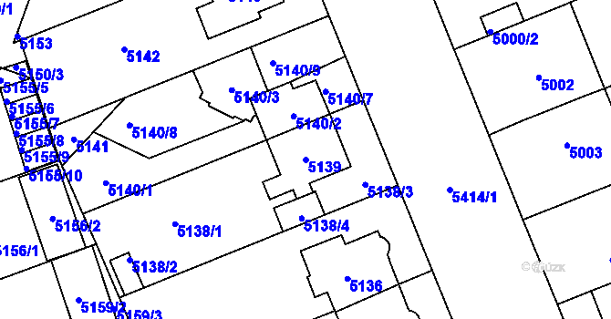 Parcela st. 5139 v KÚ Plzeň, Katastrální mapa