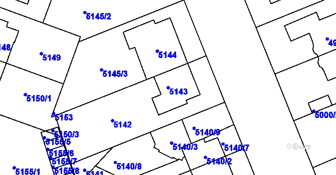 Parcela st. 5143 v KÚ Plzeň, Katastrální mapa