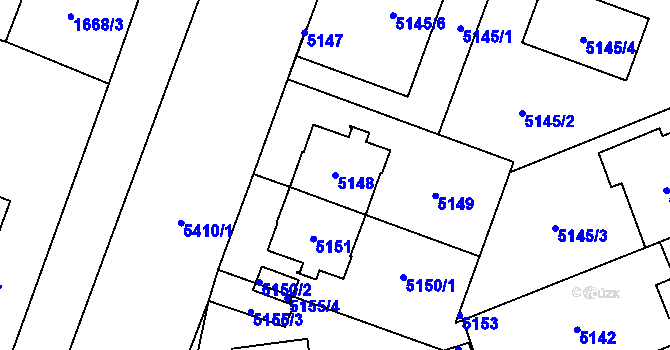 Parcela st. 5148 v KÚ Plzeň, Katastrální mapa