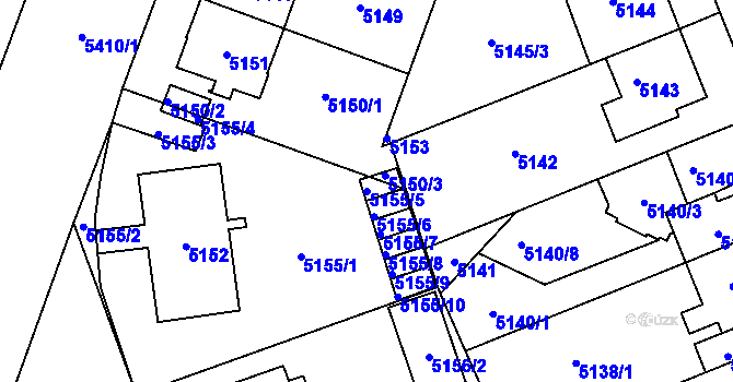 Parcela st. 5155/5 v KÚ Plzeň, Katastrální mapa