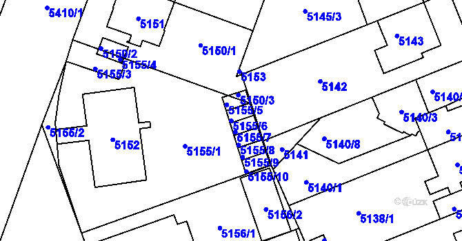 Parcela st. 5155/6 v KÚ Plzeň, Katastrální mapa