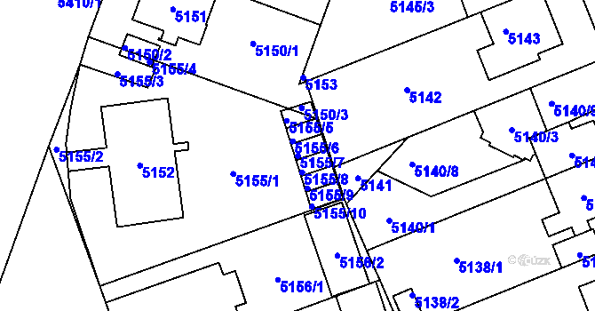 Parcela st. 5155/7 v KÚ Plzeň, Katastrální mapa