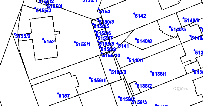 Parcela st. 5155/10 v KÚ Plzeň, Katastrální mapa