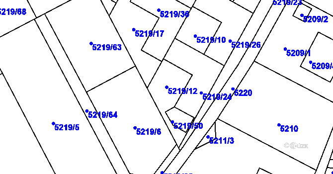 Parcela st. 5219/12 v KÚ Plzeň, Katastrální mapa