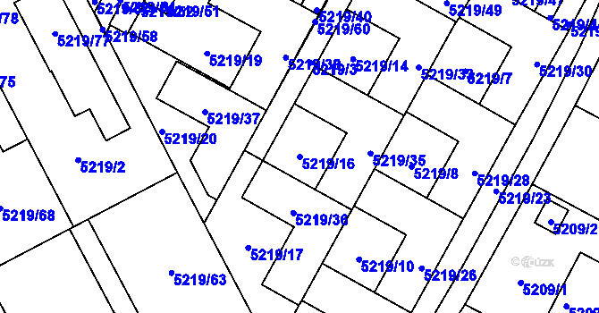 Parcela st. 5219/16 v KÚ Plzeň, Katastrální mapa