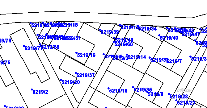 Parcela st. 5219/38 v KÚ Plzeň, Katastrální mapa