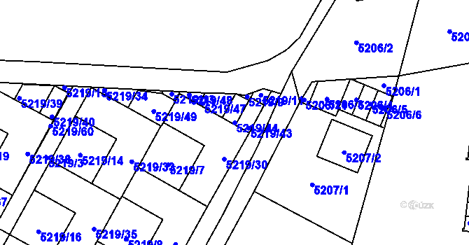 Parcela st. 5219/44 v KÚ Plzeň, Katastrální mapa