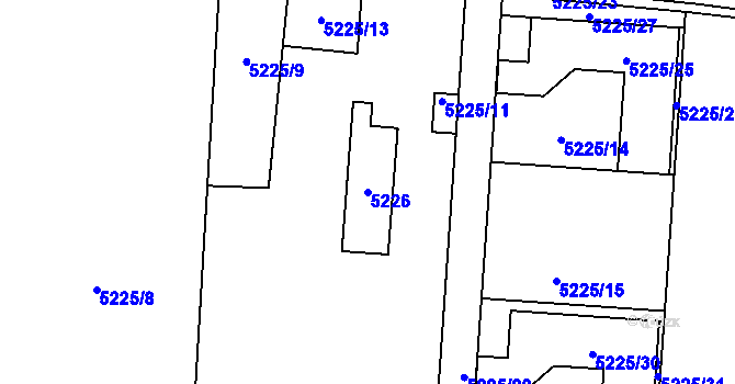 Parcela st. 5226 v KÚ Plzeň, Katastrální mapa
