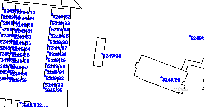 Parcela st. 5249/94 v KÚ Plzeň, Katastrální mapa