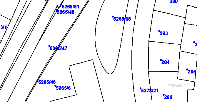Parcela st. 5265/17 v KÚ Plzeň, Katastrální mapa