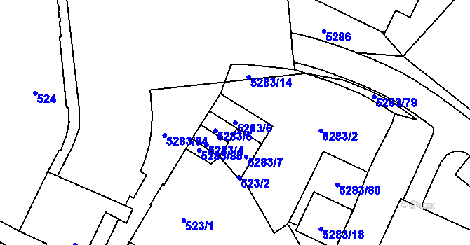 Parcela st. 5283/6 v KÚ Plzeň, Katastrální mapa