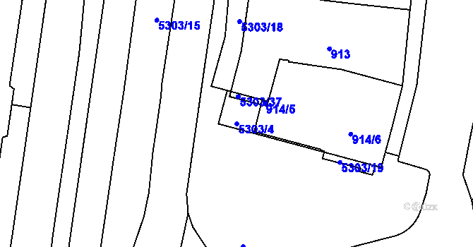 Parcela st. 5303/4 v KÚ Plzeň, Katastrální mapa