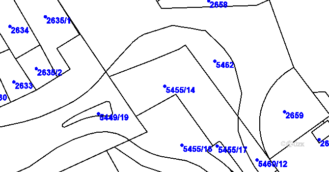 Parcela st. 5455/14 v KÚ Plzeň, Katastrální mapa