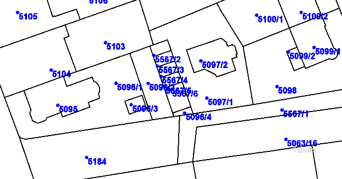 Parcela st. 5567/6 v KÚ Plzeň, Katastrální mapa