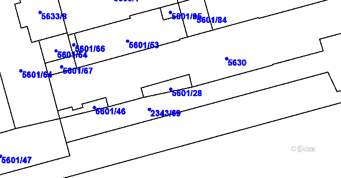 Parcela st. 5601/28 v KÚ Plzeň, Katastrální mapa