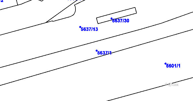 Parcela st. 5637/1 v KÚ Plzeň, Katastrální mapa