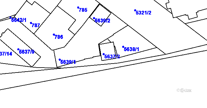 Parcela st. 5637/2 v KÚ Plzeň, Katastrální mapa