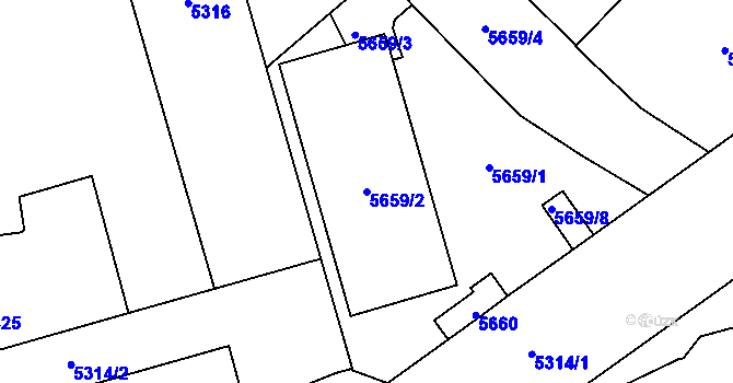 Parcela st. 5659/2 v KÚ Plzeň, Katastrální mapa