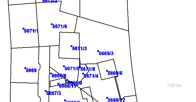 Parcela st. 5669/3 v KÚ Plzeň, Katastrální mapa