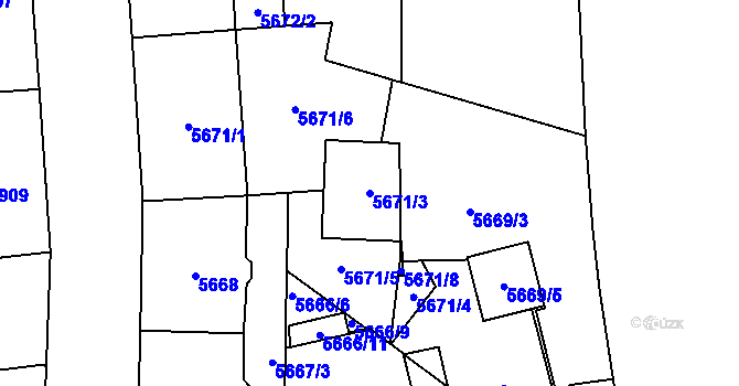 Parcela st. 5671/3 v KÚ Plzeň, Katastrální mapa