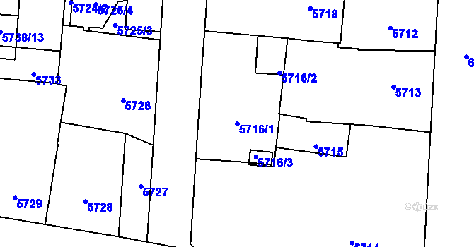 Parcela st. 5716/1 v KÚ Plzeň, Katastrální mapa