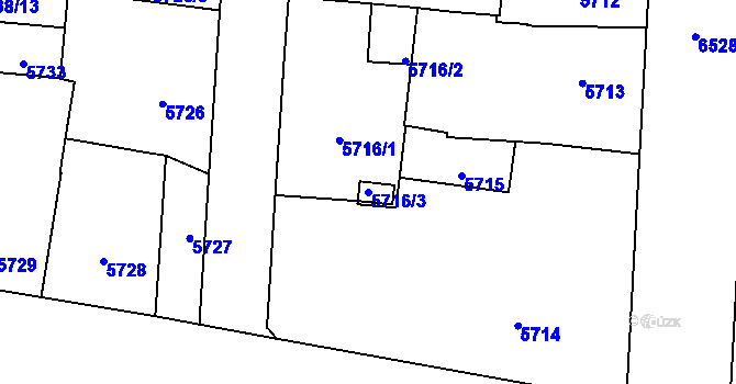 Parcela st. 5716/3 v KÚ Plzeň, Katastrální mapa