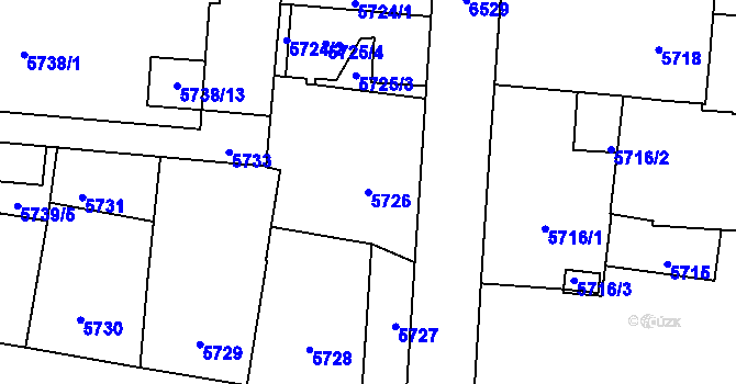 Parcela st. 5726 v KÚ Plzeň, Katastrální mapa