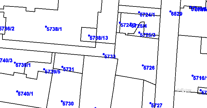 Parcela st. 5733 v KÚ Plzeň, Katastrální mapa