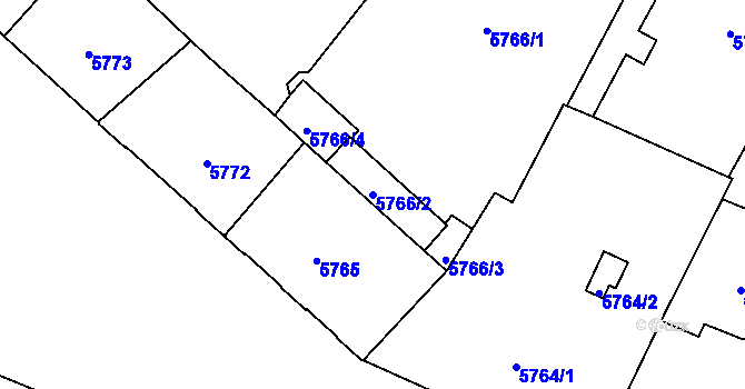 Parcela st. 5766/2 v KÚ Plzeň, Katastrální mapa