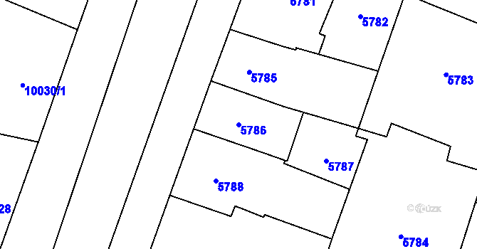 Parcela st. 5786 v KÚ Plzeň, Katastrální mapa