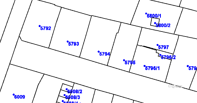 Parcela st. 5794 v KÚ Plzeň, Katastrální mapa