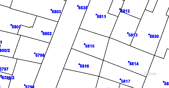 Parcela st. 5815 v KÚ Plzeň, Katastrální mapa